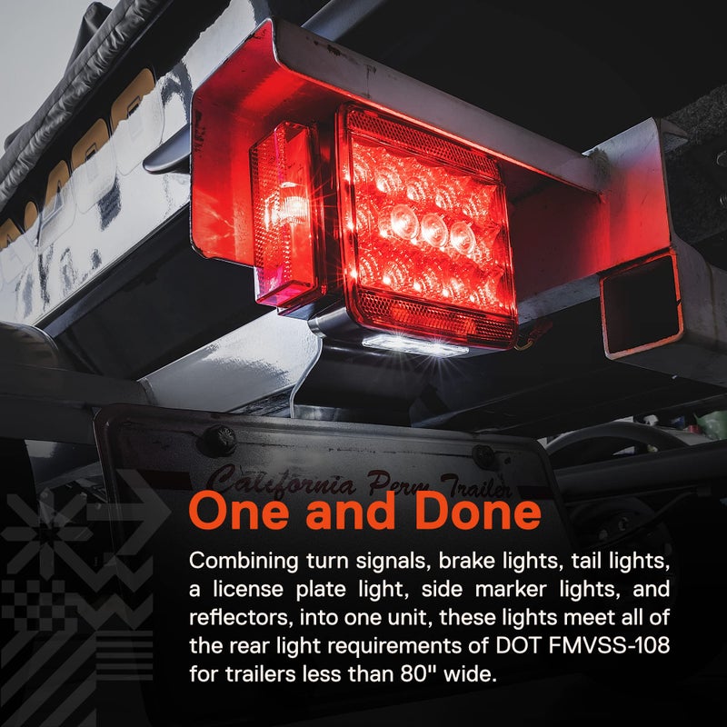 ONLINE LED STORE TRUE MODS LED Trailer Light Kit [DOT FMVSS 108 SAE S2T2IA/APC] IP67 Submersible Waterproof License Brake Turn Signal Taillight & 4 Way Wiring Harness for Over Under 80" Motorcycle Flatbed Boat Trailer - Image 4